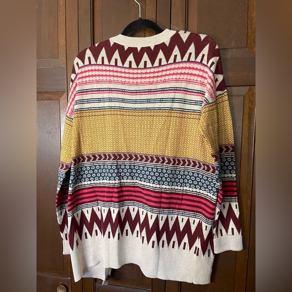 Mossimo, Aztec/Tribal, Blue, Mustard, Pink, Maroon Cardigan with Pockets, size L - Picture 5 of 6